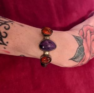 Vintage SILVER Amber and Sugilite Bracelet